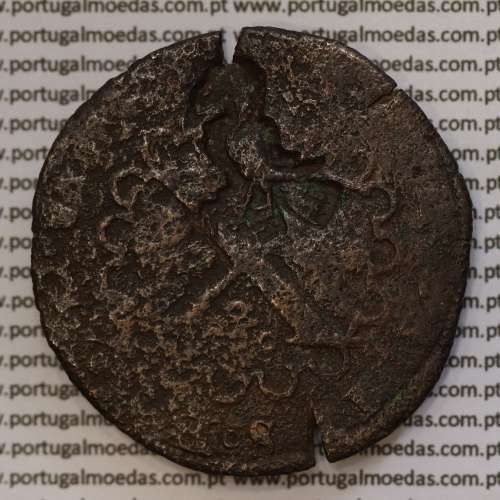 Moeda com carimbo de Açor de D. António 1580-1583 "O Prior do Crato" Sobre Moeda X Reais Cobre de D. João III 1521-1557