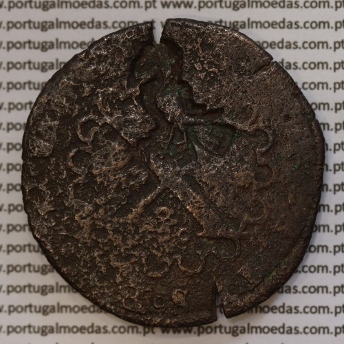 Moeda com carimbo de Açor de D. António 1580-1583 "O Prior do Crato" Sobre Moeda X Reais Cobre de D. João III 1521-1557
