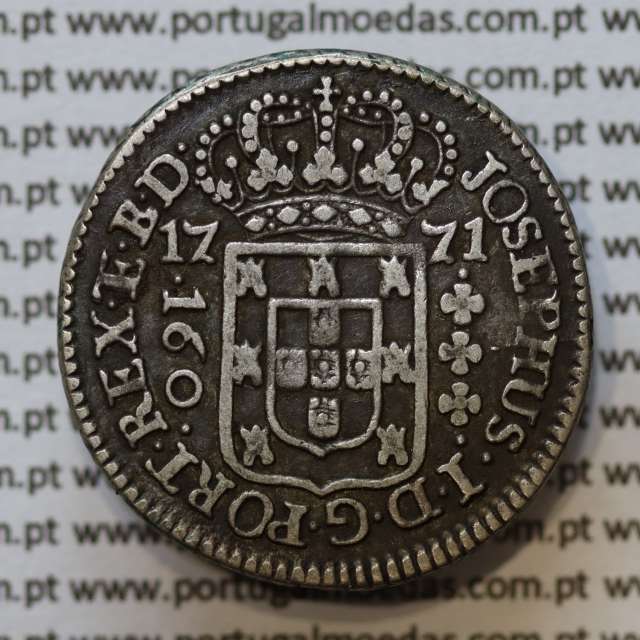 160 Réis 1771 Prata D. José I (Brasil), 1/2 Pataca, Variante com adorno braço inferior da cruz, World Coins Brasil  KM191