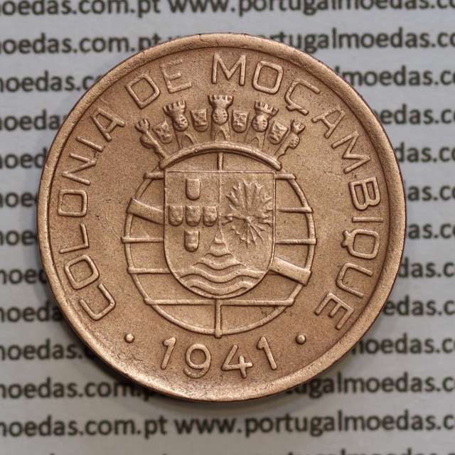 Moeda 20 centavos 1941 Cobre de Moçambique, $20 Cobre 1941 Moçambique Ex-Colónia Portuguesa, (MBC),  World Coins Mozambique KM71