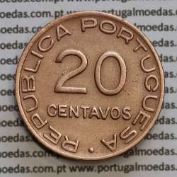 Moeda 20 centavos 1941 Cobre de Moçambique, $20 Cobre 1941 Moçambique Ex-Colónia Portuguesa, (MBC),  World Coins Mozambique KM71
