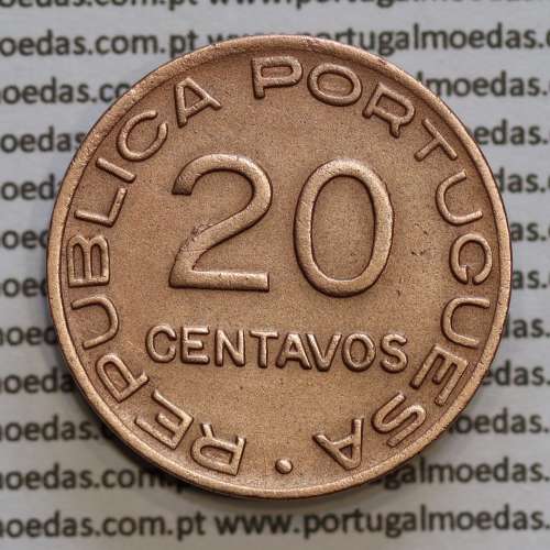 Moeda 20 centavos 1941 Cobre de Moçambique, $20 Cobre 1941 Moçambique Ex-Colónia Portuguesa, (MBC),  World Coins Mozambique KM71