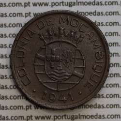 Moçambique, 20 centavos 1941 cobre da Ex-Colónia Portuguesa de Moçambique, (MBC), World Coins Mozambique KM 71