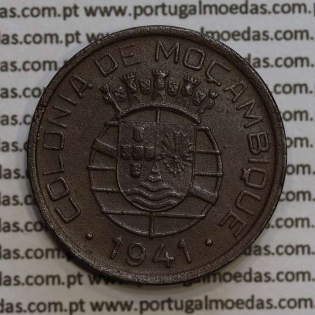 Mozambique, Copper coin of 20 Centavos 1941 of Former Portuguese Colony of Mozambique, (VF+), World Coins Mozambique KM 71