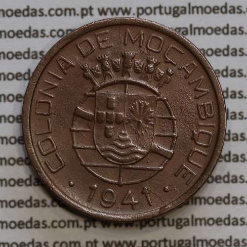 20 centavos 1941 Cobre de Moçambique, $20 Cobre 1941 Moçambique Ex-Colónia Portuguesa, (MBC),  World Coins Mozambique KM71