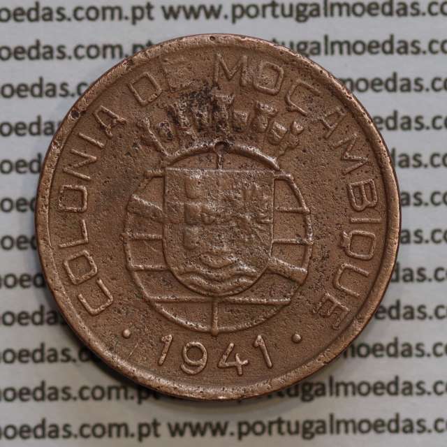 20 centavos 1941 Cobre de Moçambique, $20 Cobre 1941 Moçambique Ex-Colónia Portuguesa, (BC /MBC-),  World Coins Mozambique KM71