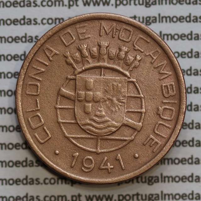 20 centavos 1941 Cobre de Moçambique, $20 Cobre 1941 Moçambique Ex-Colónia Portuguesa, (MBC-),  World Coins Mozambique KM71