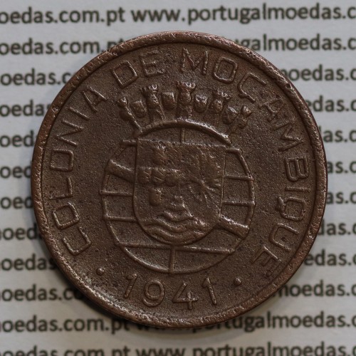 20 centavos 1941 Cobre de Moçambique, $20 Cobre 1941 Moçambique Ex-Colónia Portuguesa, (BC /MBC-),  World Coins Mozambique KM71
