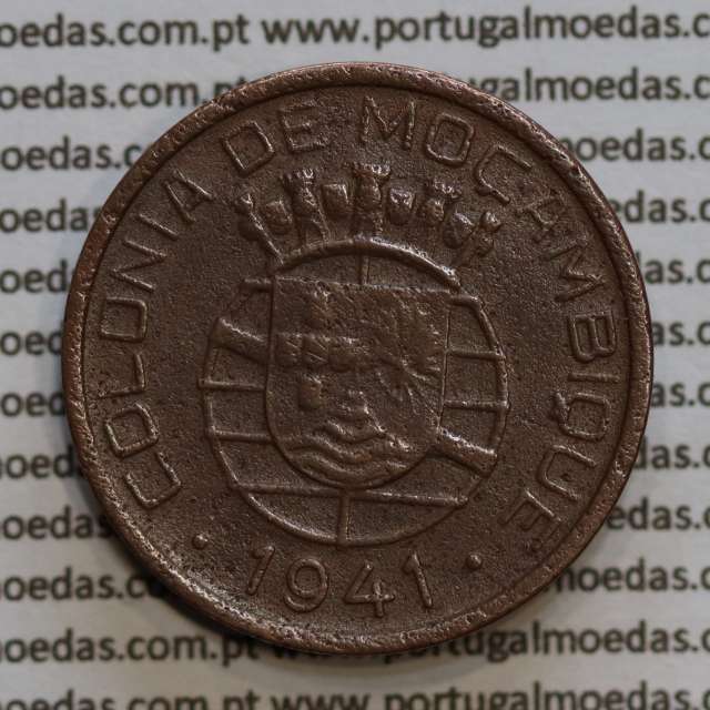 20 centavos 1941 Cobre de Moçambique, $20 Cobre 1941 Moçambique Ex-Colónia Portuguesa, (BC /MBC-),  World Coins Mozambique KM71