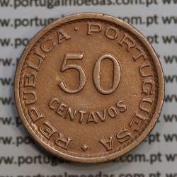50 centavos 1953 Bronze de Moçambique, (MBC+) $50 Bronze 1953 Moçambique Ex-Colónia Portuguesa - World Coins Mozambique KM81