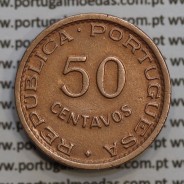 50 centavos 1953 Bronze de Moçambique, (MBC+) $50 Bronze 1953 Moçambique Ex-Colónia Portuguesa - World Coins Mozambique KM81