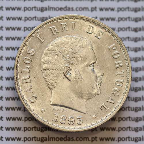500 réis 1893 prata D. Carlos I, cinco tostões prata 1893, (BELA/SOB), World Coins Portugal KM 535