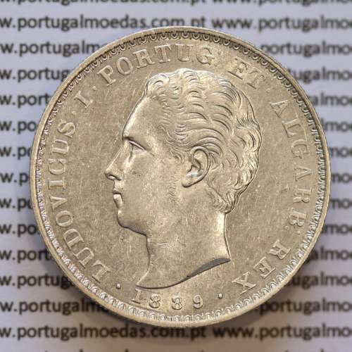 Moeda 500 réis 1889 prata D. Luis I, cinco tostões prata 1889, World Coins Portugal KM 509