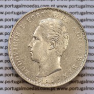 Moeda 500 réis 1889 prata D. Luis I, cinco tostões prata 1889, World Coins Portugal KM 509