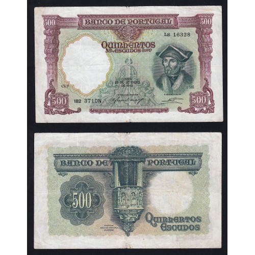 Nota de 500 Escudos 1942 Damião de Góis, 500$00 29/09/1942 Chapa: 7 - Banco de Portugal (Circulada)