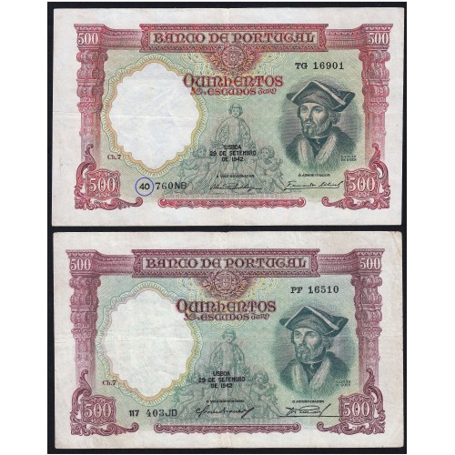 Cor Mais Clara/Nº Baixo - Nota de 500 Escudos 1942 Damião de Góis, 500$00 29/09/1942 Chapa: 7 - Banco de Portugal (Circulada)