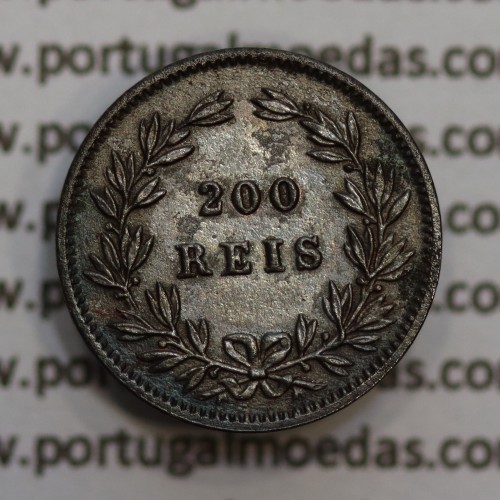 Miniatura moeda de 200 reis de D. Luis I "IM.L.CHR.LAUER NüRNBERG",  emissão  "Casa da Moeda L. Chr. Lauer" ano 1888