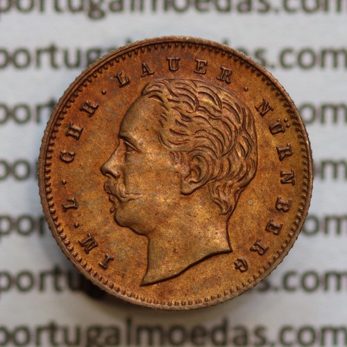 Miniatura moeda de 2000 reis de D. Luis I "IM.L.CHR.LAUER NüRNBERG",  emissão  "Casa da Moeda L. Chr. Lauer" ano 1888