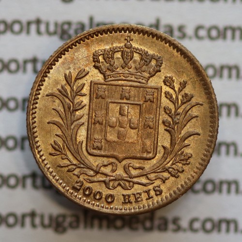 Miniatura moeda de 2000 reis de D. Luis I "IM.L.CHR.LAUER NüRNBERG",  emissão  "Casa da Moeda L. Chr. Lauer" ano 1888