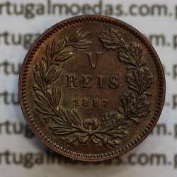 Miniatura moeda de V reis 1887 de D. Luis I "IM.L.CHR.LAUER NüRNBERG",  emissão  "Casa da Moeda L. Chr. Lauer" ano 1888