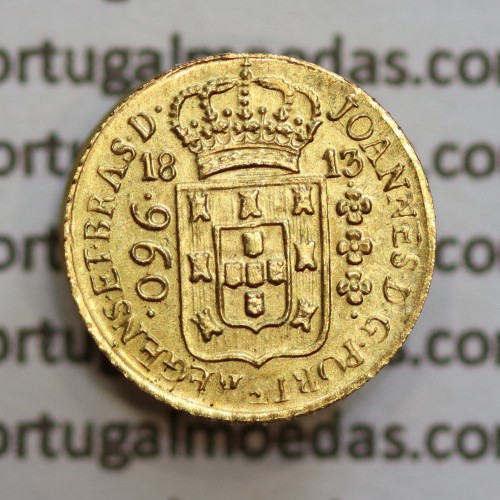 Miniatura moeda em ouro de 960 reis 1813 de D. João Príncipe Regente, (Replica miniatura de patacão ou 960 réis 1913 Brasil)