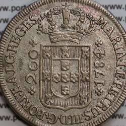 Portugal, silver coin of 12 Vinténs 1784, 240 Réis, low crown, Maria I and King Peter III, World Coins Portugal KM 272