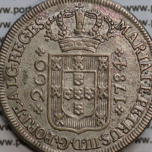 Portugal, silver coin of 12 Vinténs 1784, 240 Réis, low crown, Maria I and King Peter III, World Coins Portugal KM 272