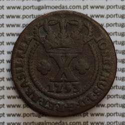 X Réis Cobre 1753 D. José I, Brasil, IOSEPHUS (46 pérolas), World Coins Brasil KM 174.1