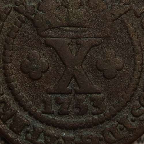 X Réis Cobre 1753 IOSEPHUS (46 pérolas) D. José I, Brasil, World Coins Brasil KM 174.1