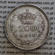 Moeda 200 réis 1909 prata D. Manuel II, dois tostões prata 1909, World Coins Portugal KM549. (MBC)