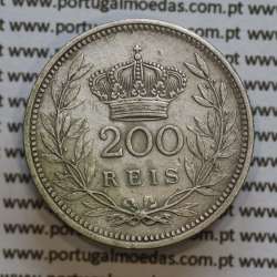 Moeda 200 réis 1909 prata D. Manuel II, dois tostões prata 1909, World Coins Portugal KM549. (MBC)