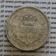 Moeda 200 réis 1909 prata D. Manuel II, dois tostões prata 1909, World Coins Portugal KM549. (MBC)