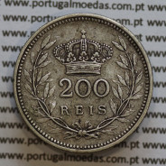 Moeda 200 réis 1909 prata D. Manuel II, dois tostões prata 1909, World Coins Portugal KM549. (MBC)