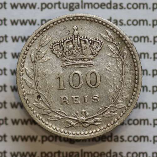 Moeda 100 réis 1910 prata D. Manuel II, tostão prata 1910, World Coins Portugal KM548. (MBC)