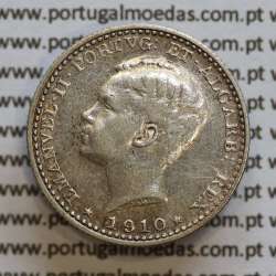 100 réis 1910 prata D. Manuel II, tostão prata 1910, World Coins Portugal KM548. (MBC)