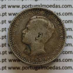 100 réis 1910 prata D. Manuel II, tostão prata 1910, World Coins Portugal KM548. (BC)
