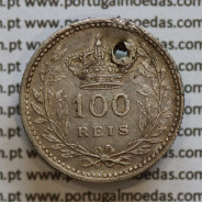 Moeda 100 réis 1910 prata D. Manuel II, tostão prata 1910, World Coins Portugal KM548. (REG)