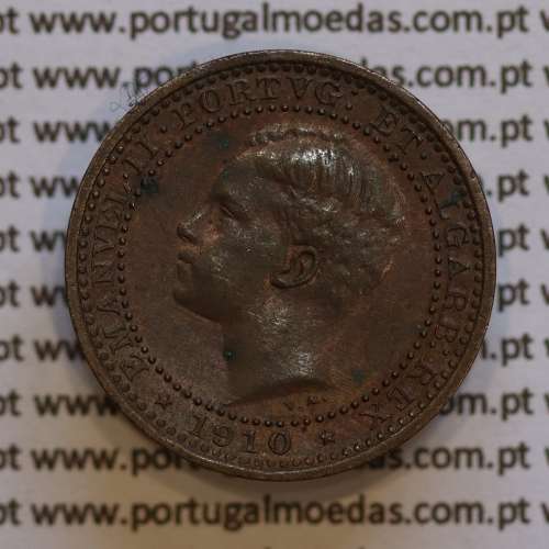 Moeda 5 réis 1910 bronze D. Manuel II, World Coins Portugal KM555. (MBC+)