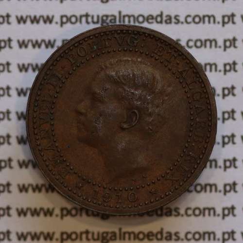 Moeda 5 réis 1910 bronze D. Manuel II, World Coins Portugal KM555. (MBC)