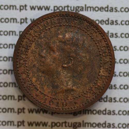 Moeda 5 réis 1910 bronze D. Manuel II, World Coins Portugal KM555. (BC)