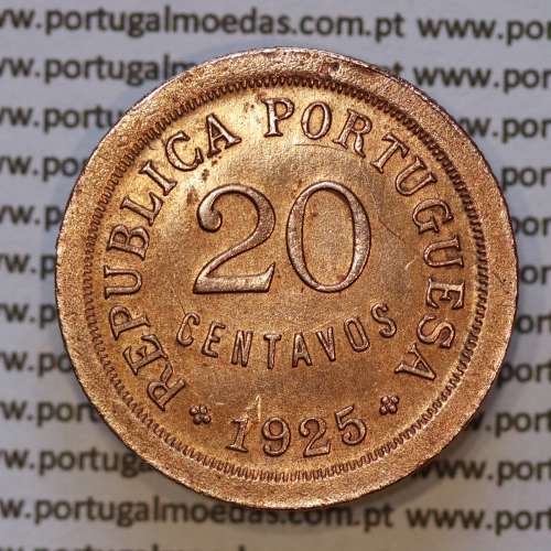 20 centavos 1925 Bronze, vinte centavos, (MBC+/Bela-), World Coins krause Portugal KM 574
