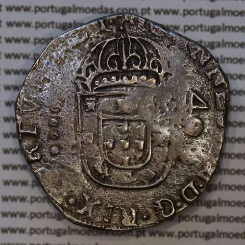 Carimbo de 500 Réis de D. Afonso VI, sobre Cruzado Prata de D. João IV, carimbo "S00",  World Coins Portugal KM 437.1