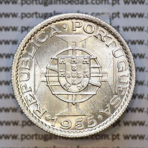 Angola, silver coin of 10 Escudos 1955, 10 Escudos 1955 former Portuguese colony of Angola, (AU/UNC), World Coins Angola KM 73