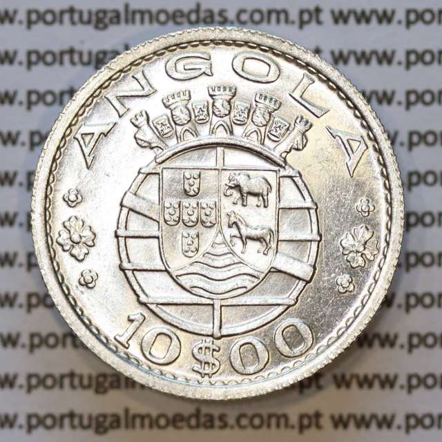 Moeda 10$00 prata 1955 Angola, "10 escudos prata 1955" (Soberba) - World Coins Angola KM 73