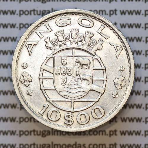 Moeda 10$00 prata 1955 Angola, "10 escudos prata 1955" (MBC+/Bela) - World Coins Angola KM 73