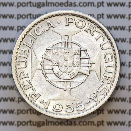 Moeda 10$00 prata 1955 Angola, "10 escudos prata 1955" (MBC+/Bela) - World Coins Angola KM 73