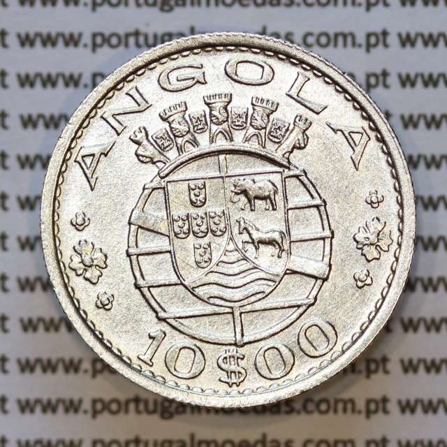 Moeda 10$00 prata 1955 Angola, "10 escudos prata 1955" (MBC) - World Coins Angola KM 73