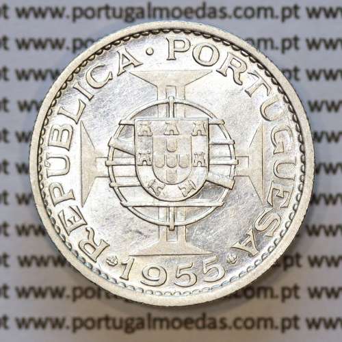 Moeda 10$00 prata 1955 Angola, "10 escudos prata 1955" (MBC) - World Coins Angola KM 73