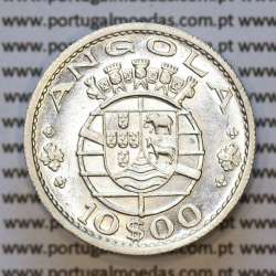 Moeda 10$00 prata 1955 Angola, "10 escudos prata 1955" (MBC) - World Coins Angola KM 73