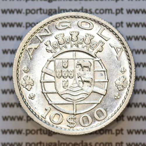 Moeda 10$00 prata 1955 Angola, "10 escudos prata 1955" (MBC) - World Coins Angola KM 73